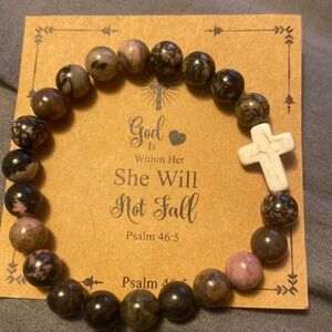 Simple black and pink turquoise beaded white cross necklace